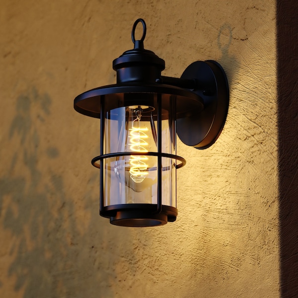 Vaxcel Lake Shore Steel 1 Light LED Compatible Black Coastal Outdoor Wall Lantern Clear Glass T0741 - main